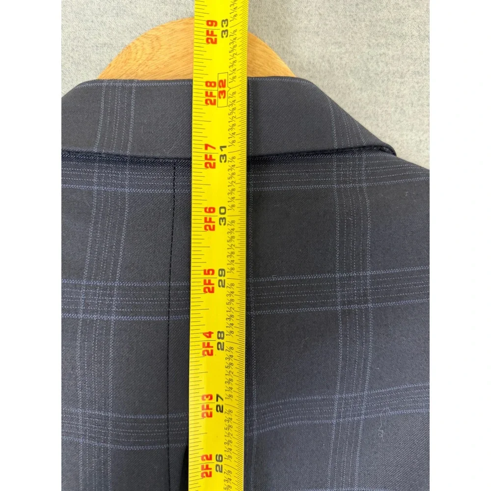 Tom James Mens 42L Navy Blue Plaid 100% Wool 3 Button Blazer Sport Coat Jacket